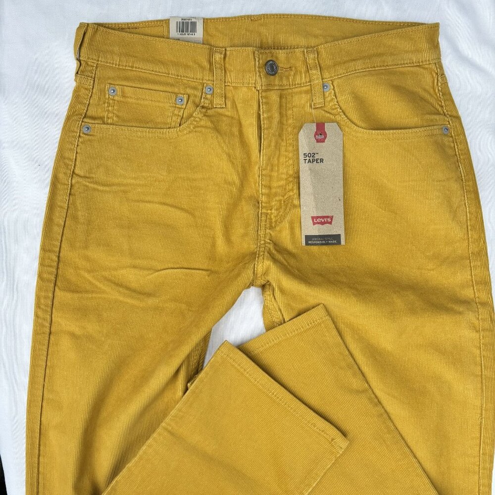 Levis 502 Taper Corduroy Jeans Mens W32 L32 Pants mustard NWT. - Picture 6 of 11